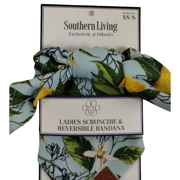 Southern Living Ladies Hair Scrunchie and XS Small Dog Reversible Bandana Floral - Picture 2 of 7